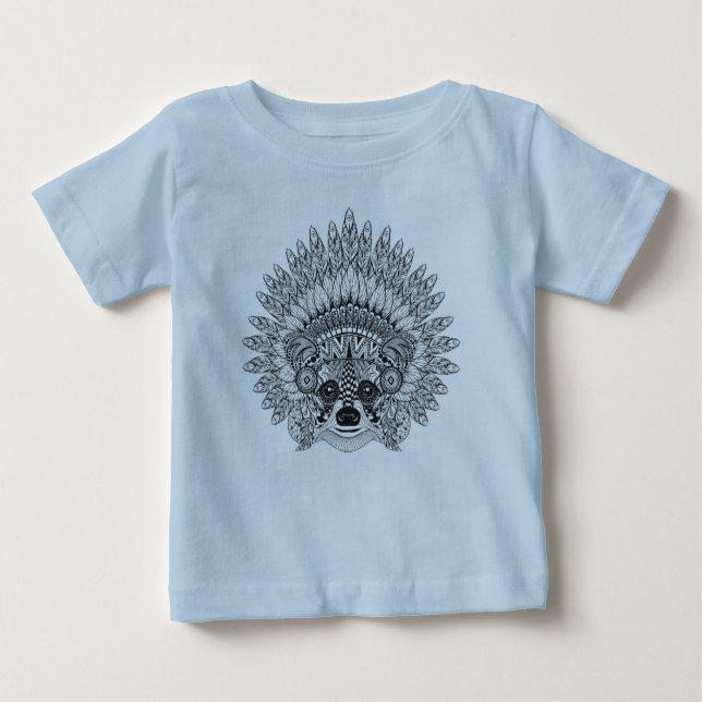T-shirt Guaxinim no Doodle emplumado da capota da guerra (Frente)