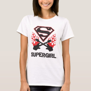 T-shirt Guitarras chamadoras pretas do logotipo da supergi