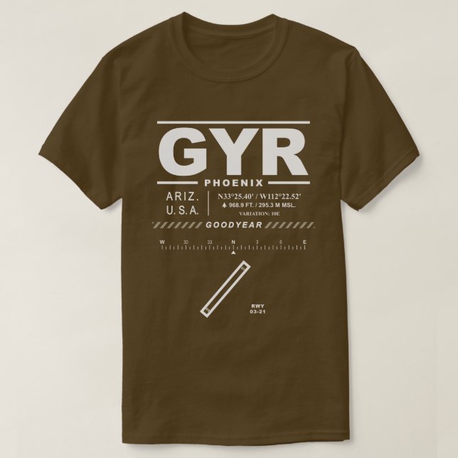 T-Shirt GYR do Aeroporto de Phoenix Goodyear (Frente do Design)