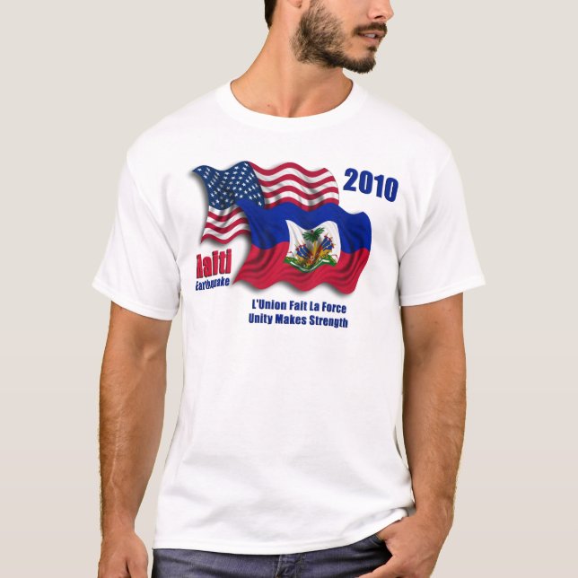 T-shirt Haitian & bandeiras de ondulação americanas para (Frente)