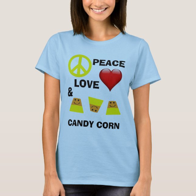 T-shirt Halloween Peace Love and Candy Corn (Frente)