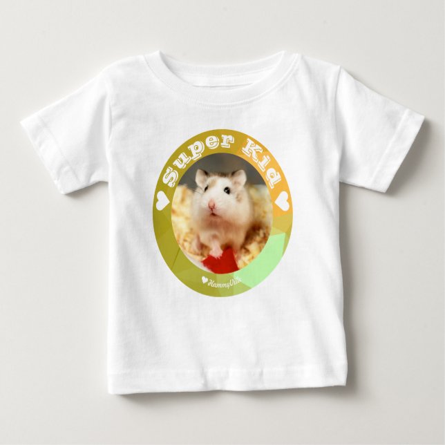 T-shirt HammyVille - Hamster Branco Marrom - Super Criança (Frente)