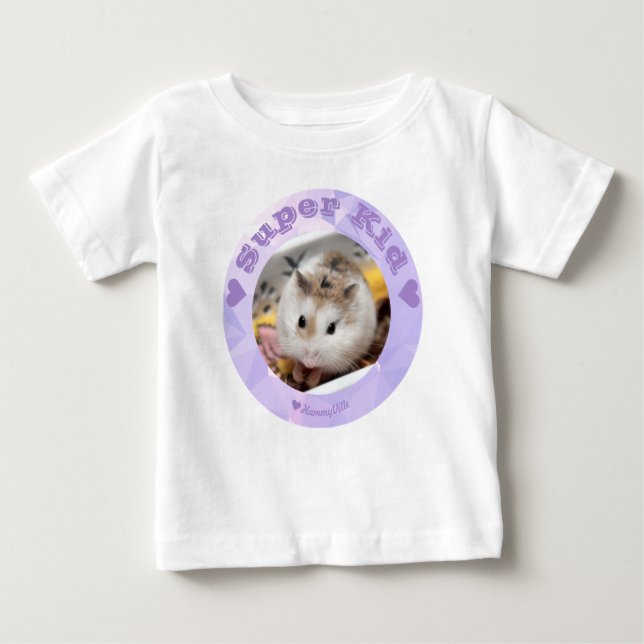T-shirt HammyVille - Hamster Branco Marrom - Super Criança (Frente)