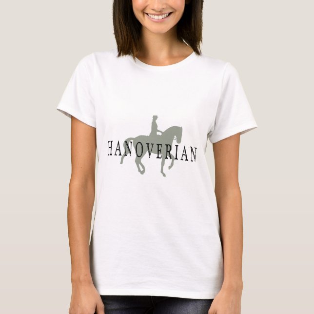 T-shirt HANOVERIAN com cavalo & cavaleiro do adestramento (Frente)