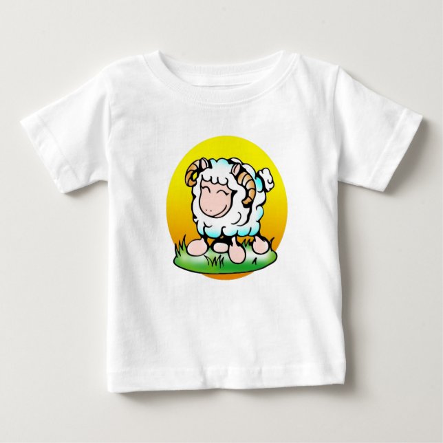 T-shirt Happy Aries Ram Cartoon sobre Grass (Frente)