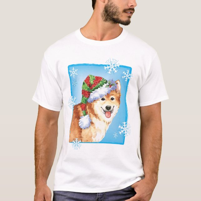T-shirt Happy Howlidays Islandês Sheepdog (Frente)