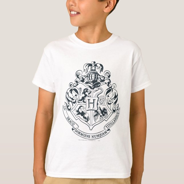 T-shirt Harry Potter | Brasão de Hogwarts - Preto e Branco (Frente)