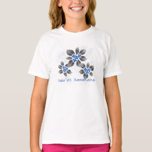 T-shirt Hawaiian Holly Hanukkah Blue Floral