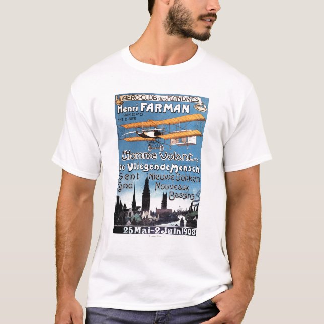 T-shirt Henry Farman voa o poster do Promo do homem de vôo (Frente)