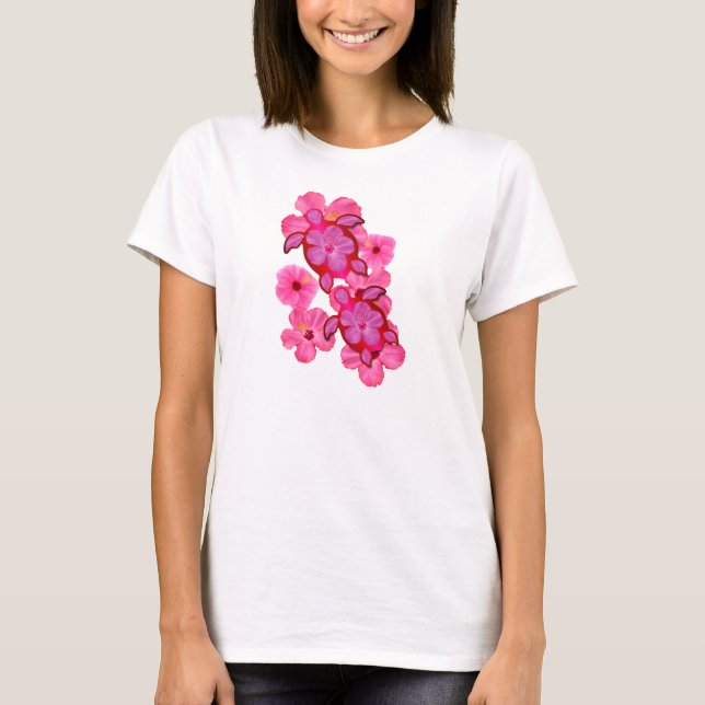 T-shirt Hibiscus e tartarugas cor-de-rosa de Honu (Frente)
