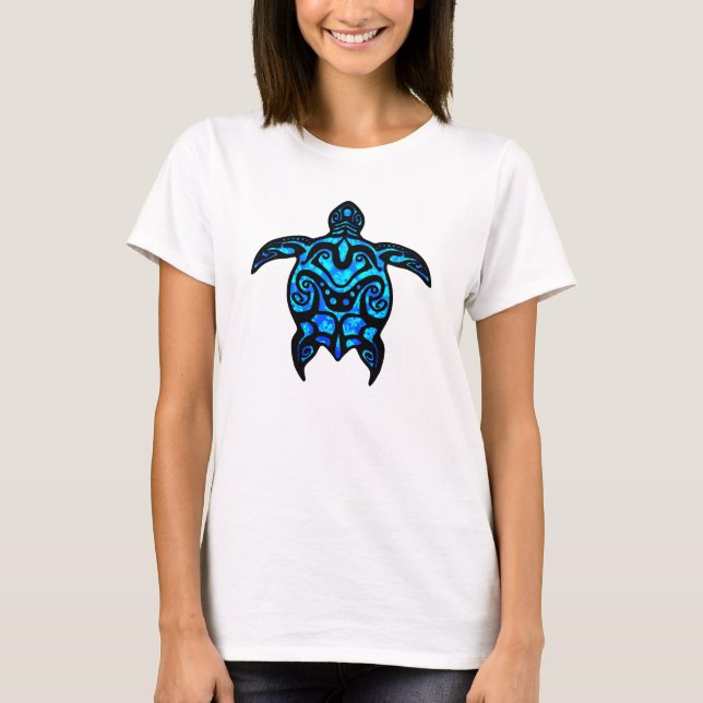 T-shirt Hibiscus tribal da tartaruga (Frente)
