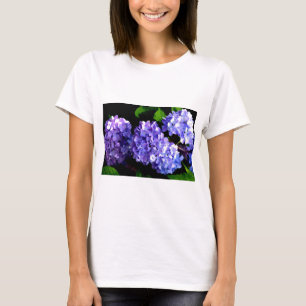 T-shirt Hídrangas azuis florais roxas Elegantes