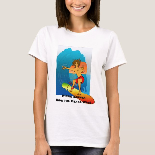 T-shirt Hippie Surfer Peace Wave (Frente)