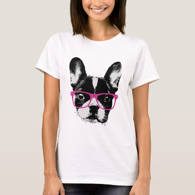 T-shirt Hipster Nerdy da mamã do buldogue francês (Frente)