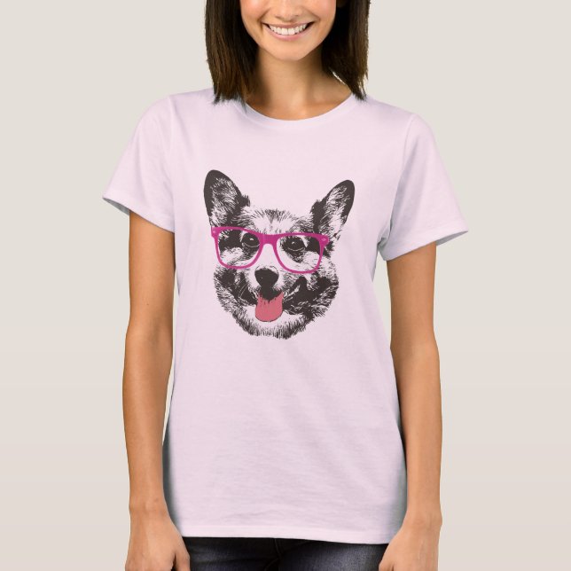 T-shirt Hipster Nerdy do cão do Corgi (Frente)
