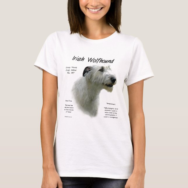 T-shirt História do Wolfhound Irlandês Branco (Frente)