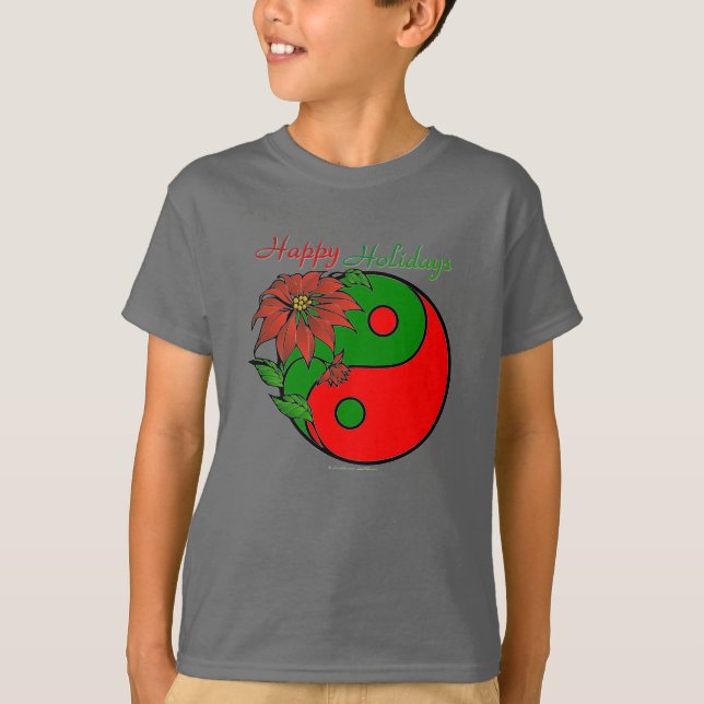T-shirt Holiday Yin Yang Poinsettia Green Red (Frente)