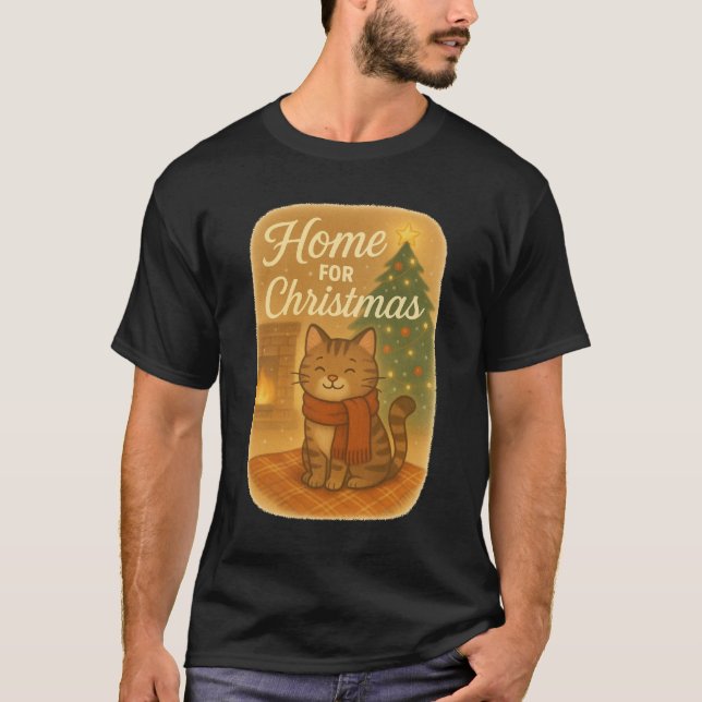 T-Shirt Home for Christmas (Cat in Scarf) (Frente)
