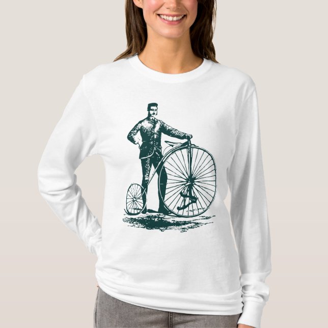 T-shirt Homem com Penny Farthing - Verde escuro (Frente)