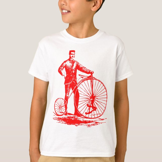 T-shirt Homem com Penny Farthing - Vermelho (Frente)