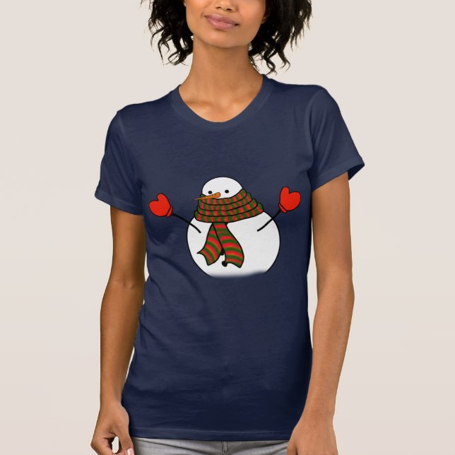 T-shirt Homem de neve com Red Mittens e um Longo Scarf (Frente)