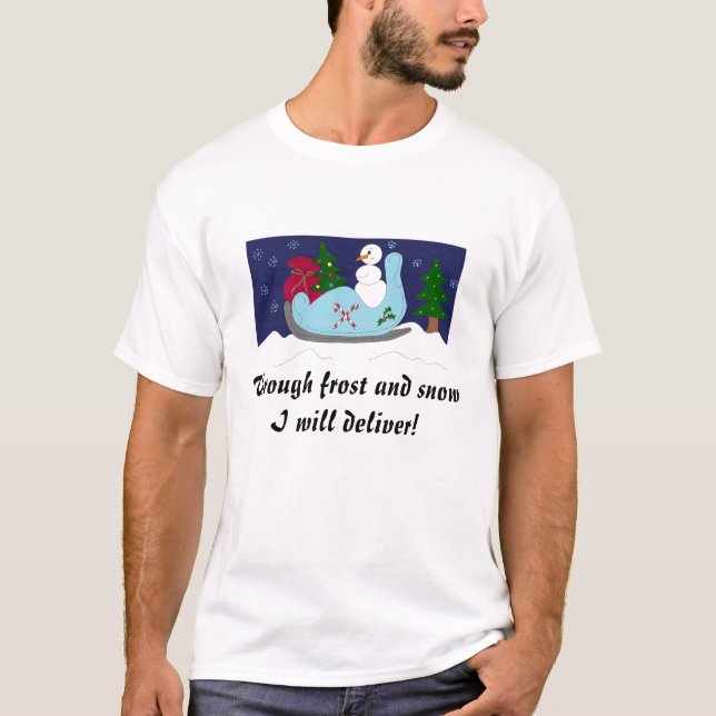 T-shirt Homem de neve em um Sleigh (Frente)