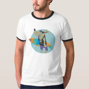 T-shirt homem do cão do crânio do surfista