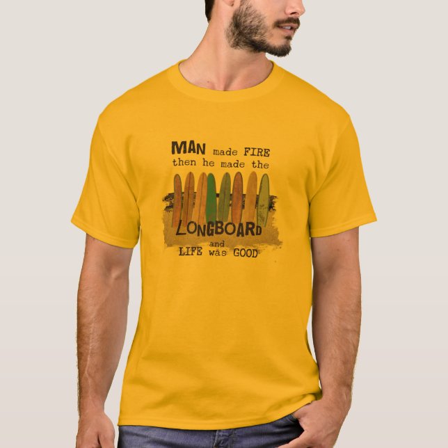 T-shirt Homem Precoce Surfando Humor com Painéis (Frente)