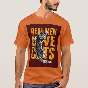 T-shirt Homens Verdadeiros Adoram Gatos em vermelho enterr