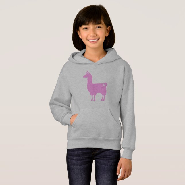 T-shirt Hoodie cor-de-rosa do lama (Frente Completa)
