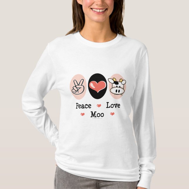 T-shirt Hoodie da vaca do MOO do amor da paz (Frente)