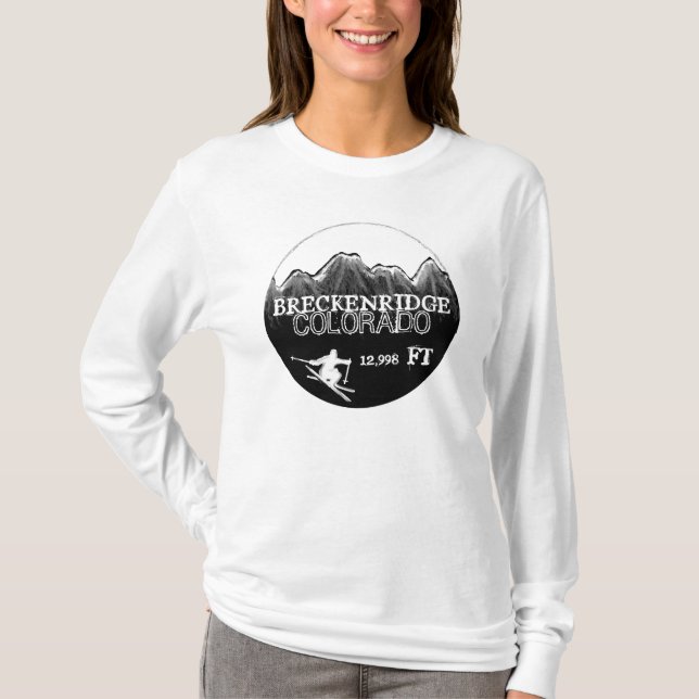 T-shirt Hoodie do branco do preto do esqui de Breckenridge (Frente)