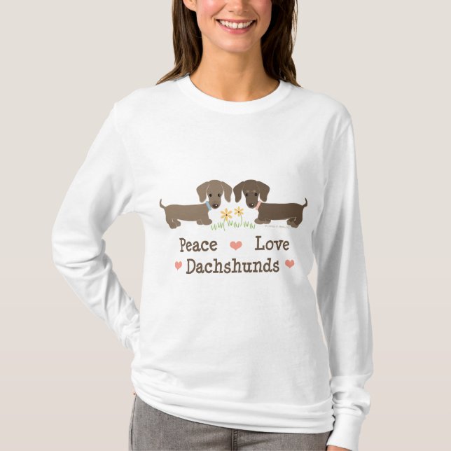 T-shirt Hoodie dos Dachshunds do amor da paz (Frente)