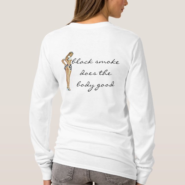 T-shirt hoodie preto do fumo revisado (Verso)