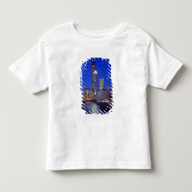 T-shirt Horizonte de Chicago, Illinois, à noite com Chicag (Frente)