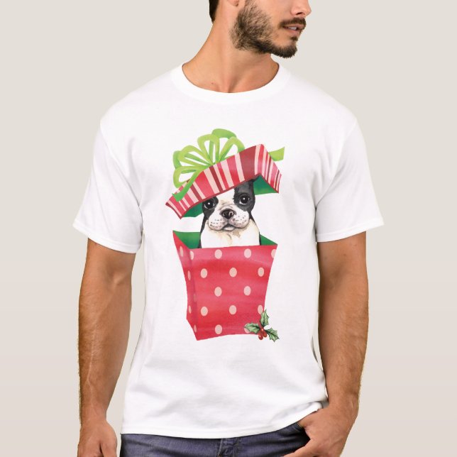 T-shirt Howliday feliz Boston Terrier (Frente)