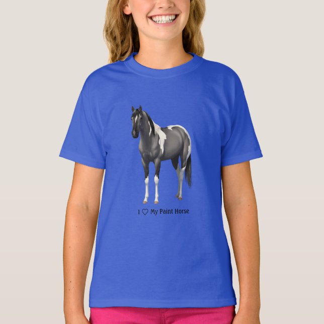 T-shirt I Heart (Love) My Grulla Pinto Paint Horse (Frente)