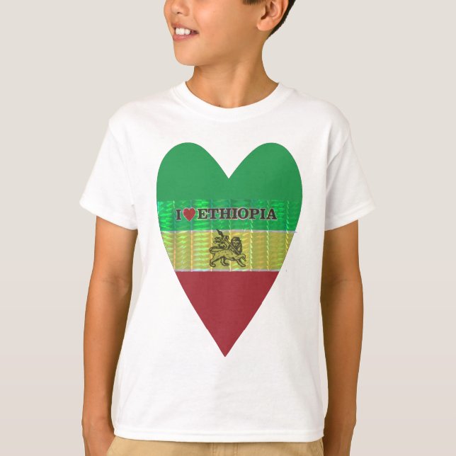 T-shirt I Love Heart Etiópia: Flag Art Motif (Frente)