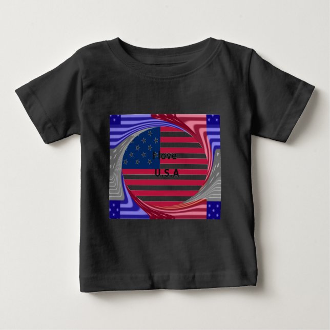 T-shirt I Love U.S.A Swirl: Patriotic Heart Art Impressão (Frente)