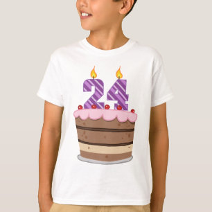 T-shirt Idade 24 no bolo de aniversário
