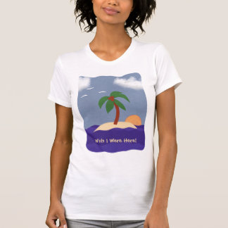 T-shirt Ilha com Palm Tree, Sunset e Seagulhas