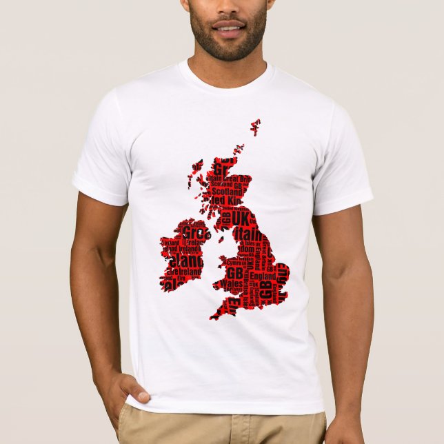 T-shirt Ilhas Britânicas Típicas - Vermelho e Negro. (Frente)