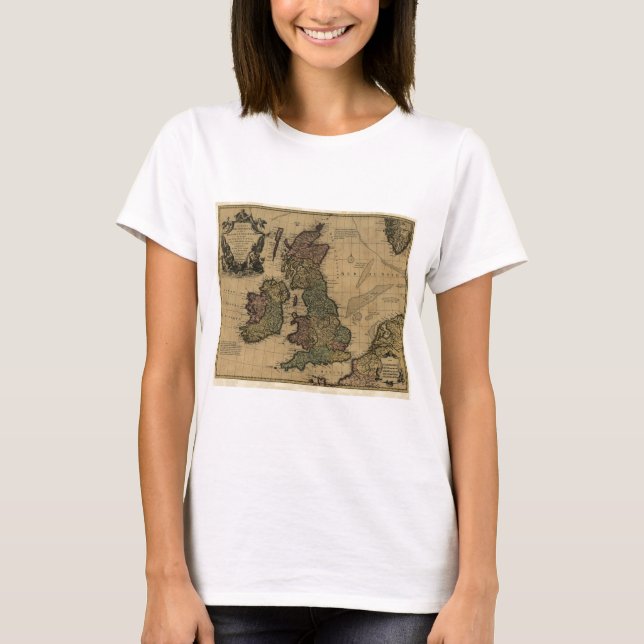 T-shirt Ilhas Britanniques de Les, mapa 1700's (Frente)