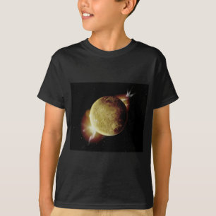 T-shirt ilustração 3d do planeta amarelo no universo
