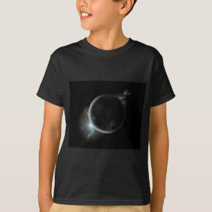 T-shirt ilustração 3d do planeta negro no universo