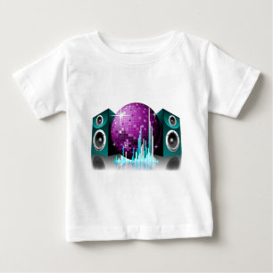 T-shirt ilustração da música com auto-falante e bola do