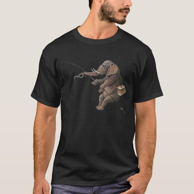 T-shirt Ilustração da pesca de pescadores de elefantes (Frente)