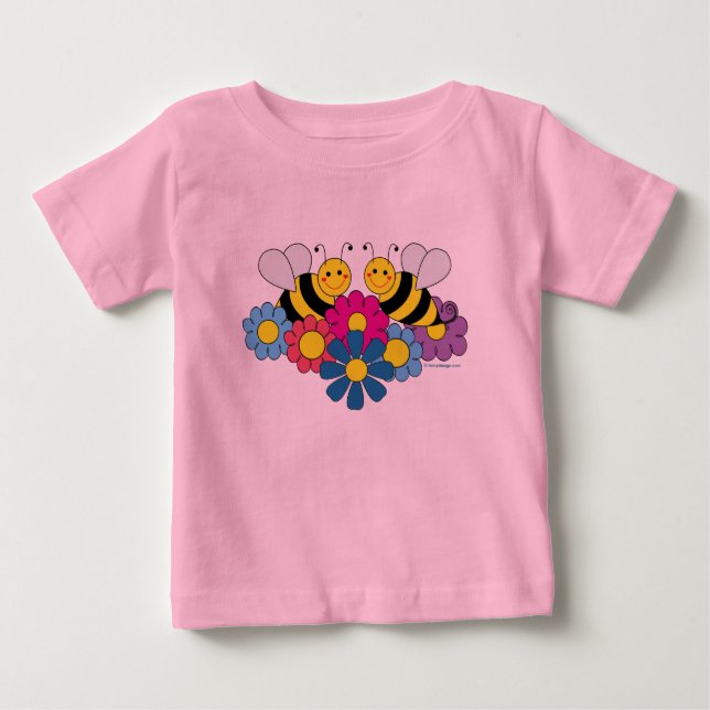 T-shirt Ilustração de Design de Abelhas e Flores (Frente)