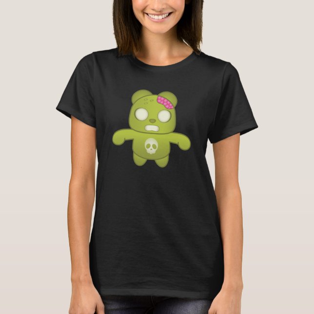 T-shirt Ilustração de Panda Verde Zombie Fofo (Frente)