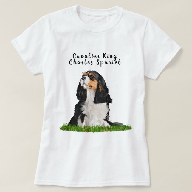 T-shirt ilustrado descuidado do Spaniel de rei (Frente do Design)
